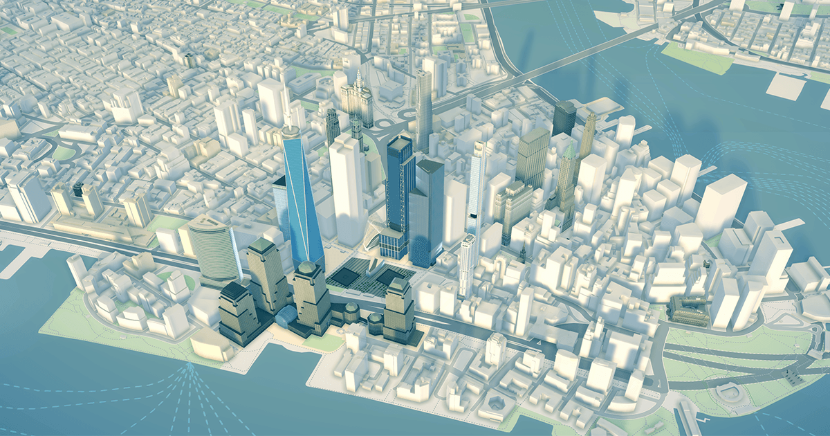 A 3D image of New York in TomTom Orbis Maps.
